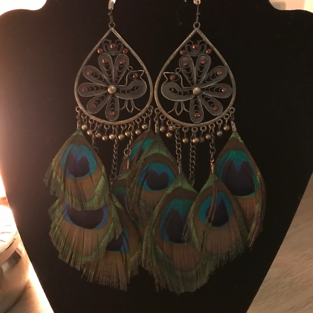 Bohemian style peacock earrings